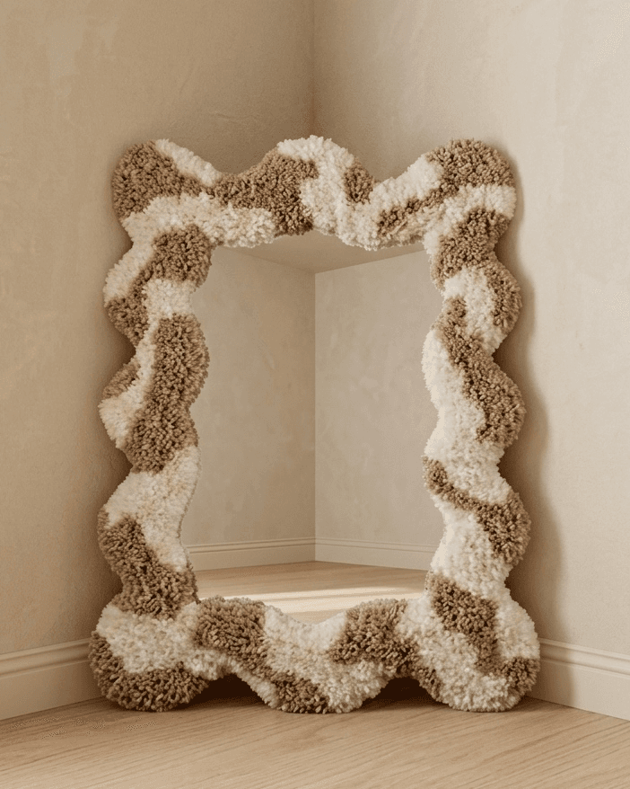 Zigzag mirror in beige
